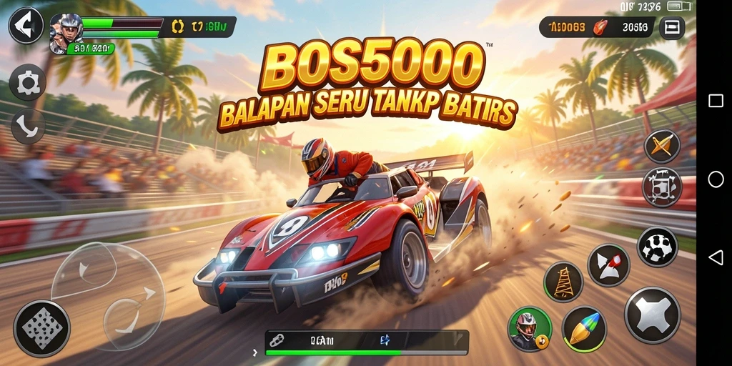 Screenshot gameplay BOS5000 yang menampilkan kecepatan balapan yang mendebarkan.