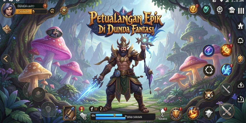 Tampilan gameplay dinamis dengan pertarungan seru di dunia fantasi.
