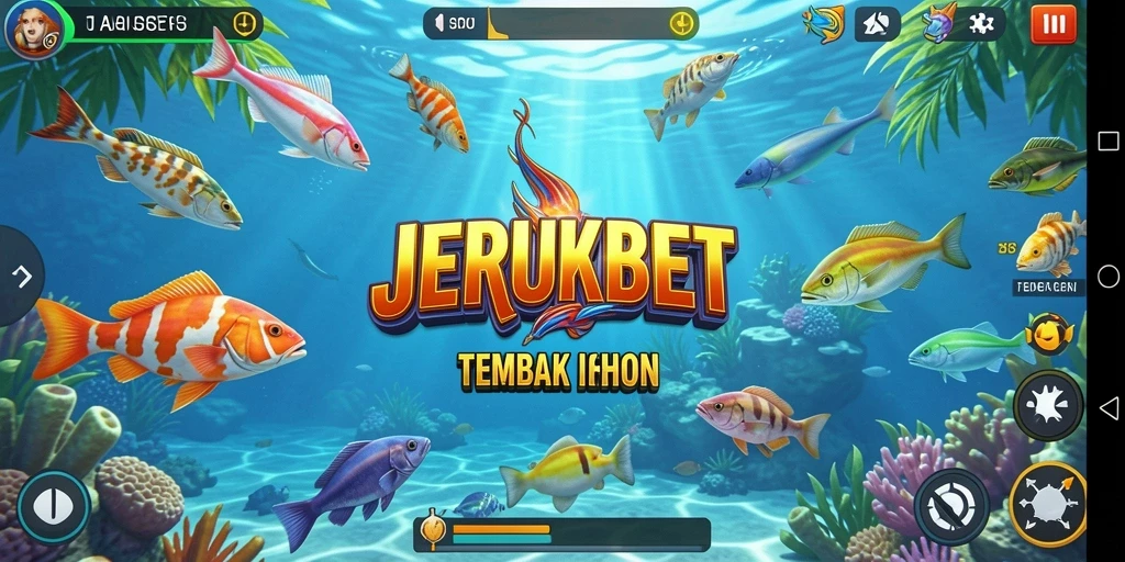 Tangkapan layar gameplay JERUKBET, menunjukkan aksi menembak ikan yang seru.