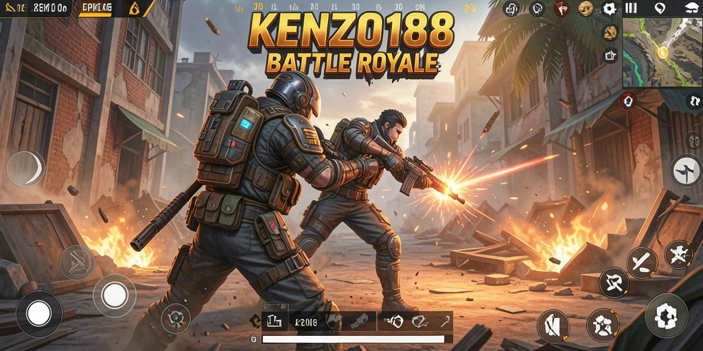 Screenshot KENZO188 menampilkan pertarungan mendebarkan dalam Battle Royale.