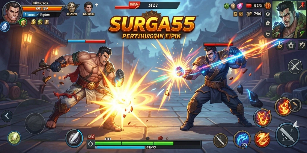 Tampilan gameplay mendebarkan di arena pertarungan SURGA55.