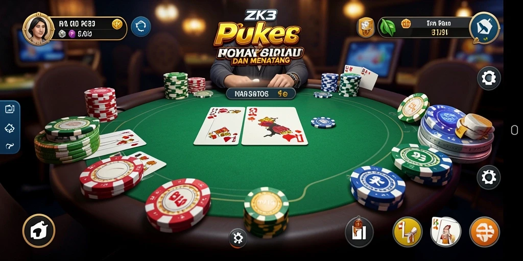 Tampilan gameplay ZK3 yang memukau dengan suasana poker yang menegangkan.
